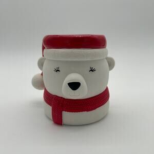 Bath & Body Works Holiday Polar Bear Soap Holder Santa Hat Red Ceramic